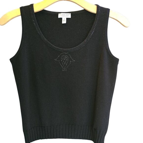 St. John Sweaters - St. John Sport By Marie Gray Black Knit Sleeveless Top. Beaded Around the Neck a